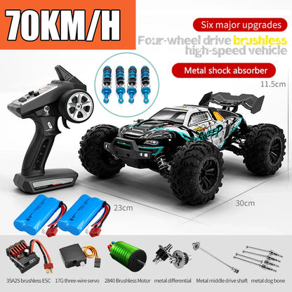 RC Off-Road 4x4 Brushless Car – 70KM/H High-Speed 1/16 4WD Monster Truck with LED Lights for Kids