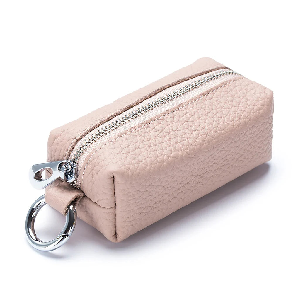 Genuine Leather Key Holder Wallet – Mini Car Key Organizer & Coin Purse with Double Keychains for Men & Women 🔑👜