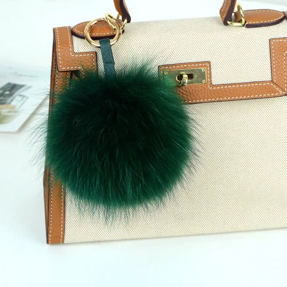 15cm Real Raccoon Fur Pompon Keychain – Cute Pendant for Bags, Hats, Clothes, and Accessories