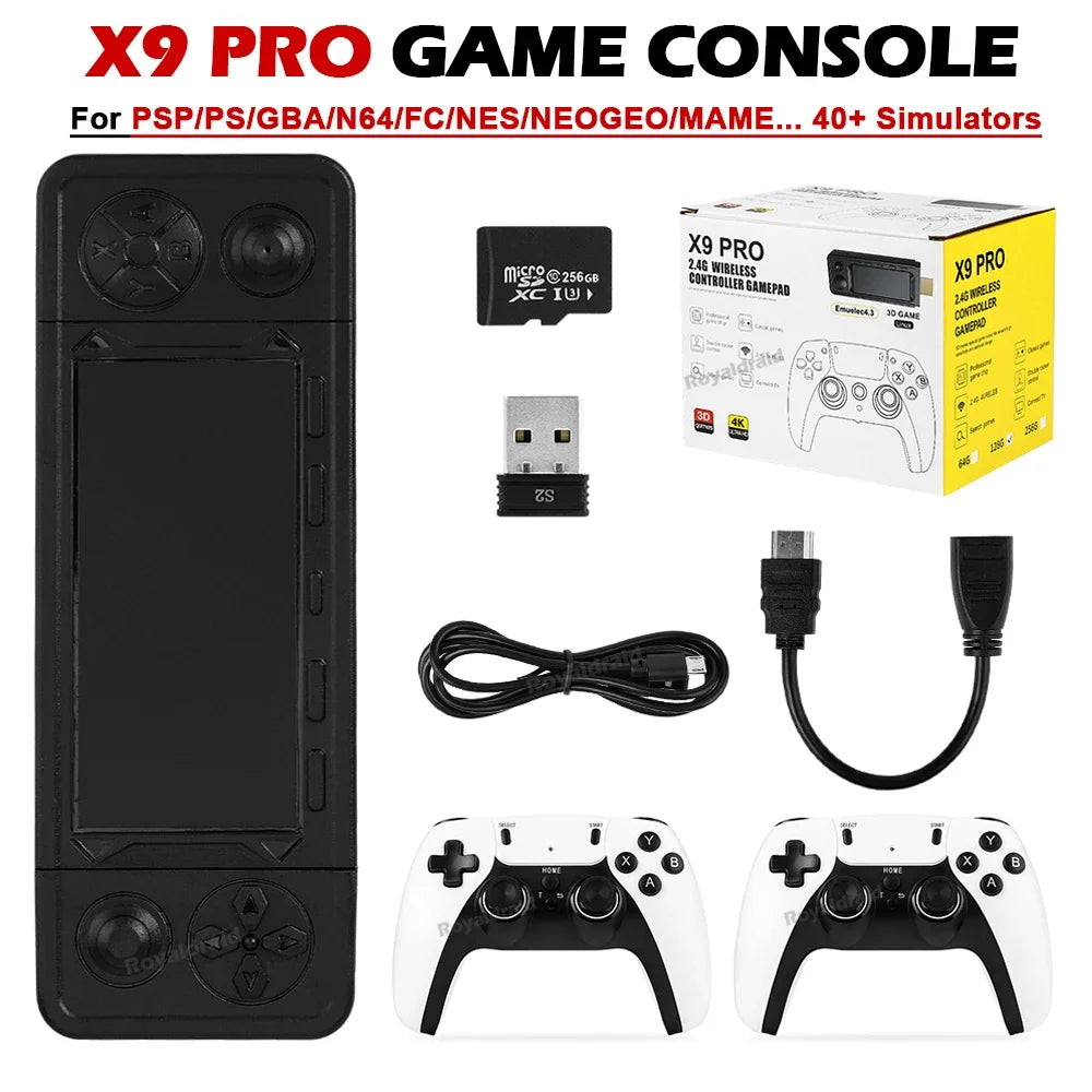 NEW 128GB X9 PRO Retro Game Console — TV Video Game Stick with 45+ Emulators for PS1, PSP, NDS, N64 & 40,000+ Games, 2.4G Dual Controllers