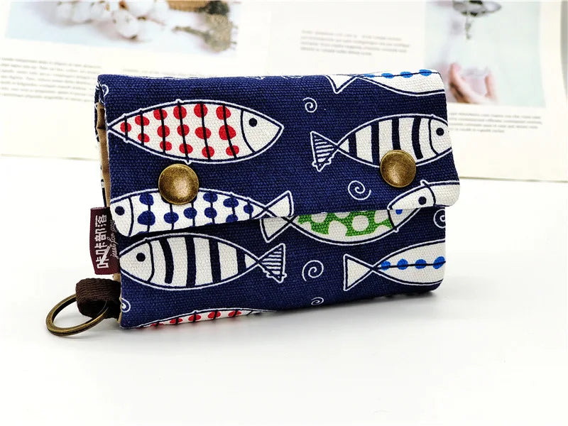 Women’s Canvas Cartoon Card Wallet – Foldable Key Organizer & Coin Purse, Small Pouch Money Bag for Girls 2024