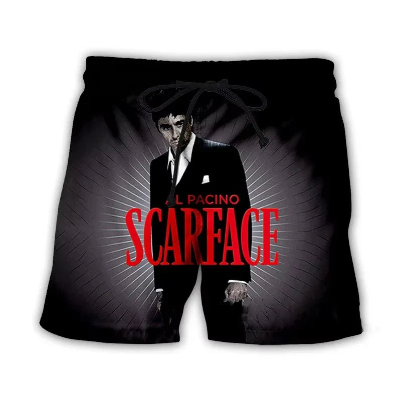 Men’s Scarface 3D Print Swim Shorts - Tony Montana Beach Board Trunks