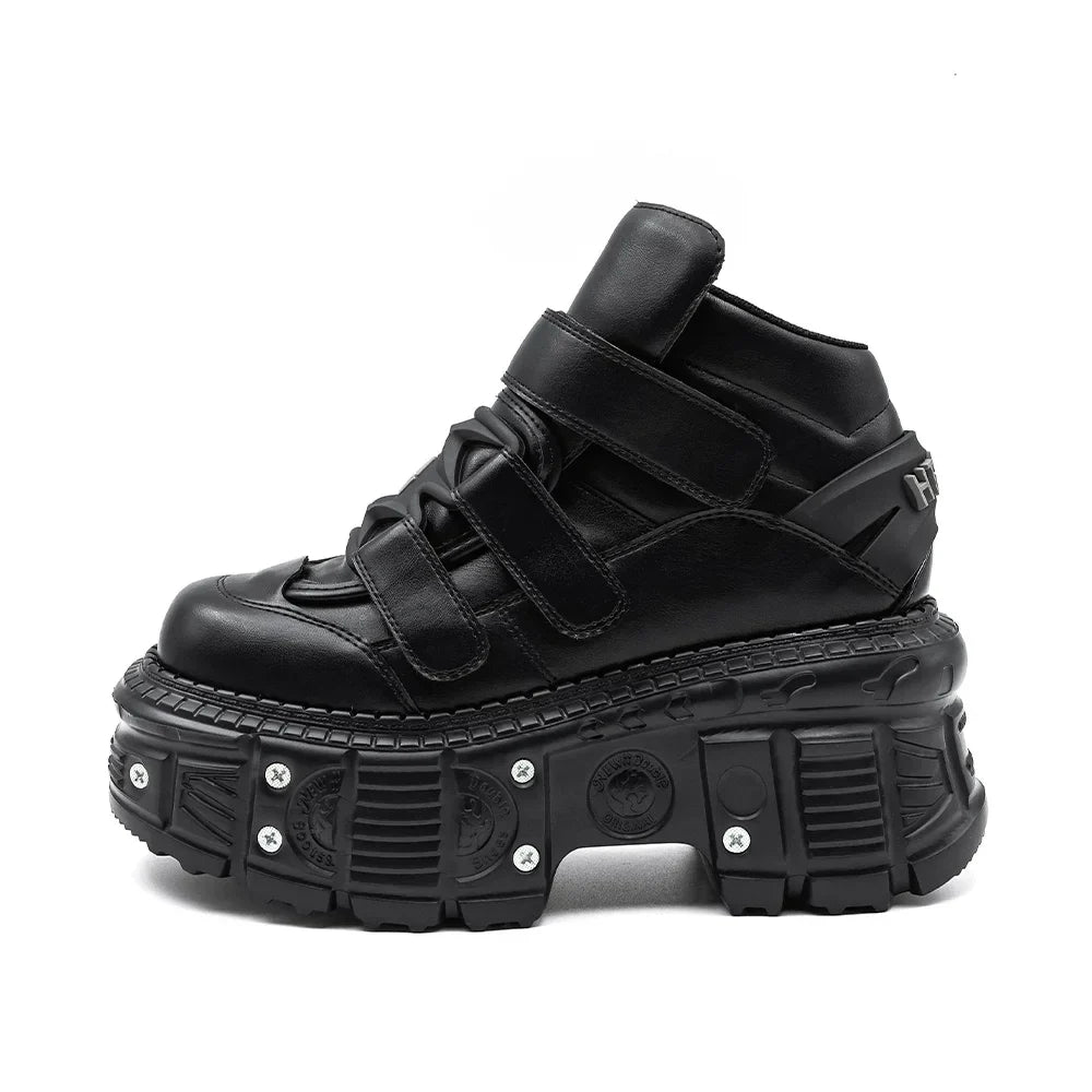2025 Women’s Punk Gothic Ankle Boots – Lace-Up Platform Shoes with 9CM Heel & Metal Decor