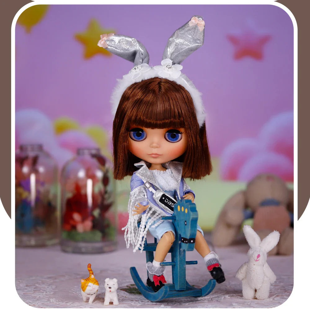 ICY DBS Blythe Doll – Tan Skin Matte Face with Eyebrows, 1/6 BJD Joint Body, Anime Christmas Gift