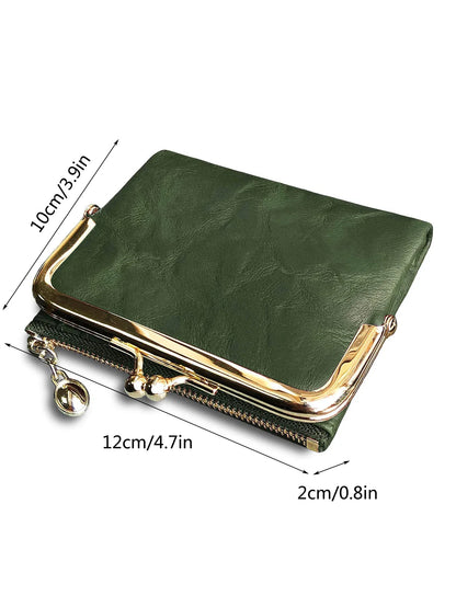MIYIN Women’s Small Wallet – RFID Compact Bifold Leather Coin Purse with Zipper & Kiss Lock, Vintage Design