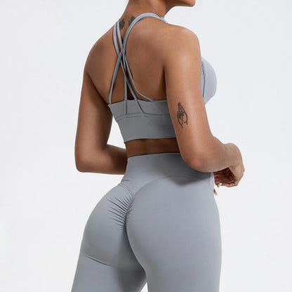 Push-Up Sports Bra for Women – Cross Back Yoga Crop Top, Shockproof Gym Fitness Bra for Running & Workout