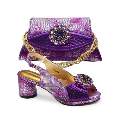 Women’s Purple Italian Shoe & Bag Set - Elegant Heeled Party & Wedding Accessories