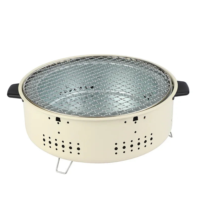 Portable Korean Charcoal BBQ Grill – Stainless Steel Round Outdoor Camping Barbecue Stove