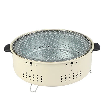 Portable Korean Charcoal BBQ Grill – Stainless Steel Round Outdoor Camping Barbecue Stove