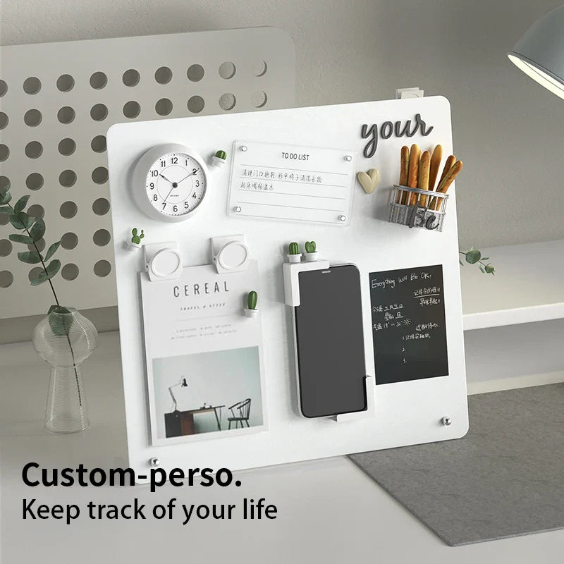 Magnetic Bulletin Board with Stand, Tabletop Metal Display Board with Magnetic Clamp for Notes, Photos & Magnet Organization