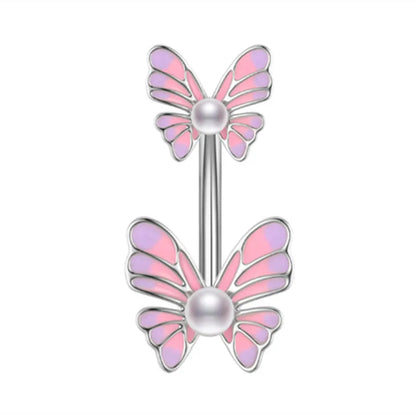 Pink Crown Belly Button Ring – Stainless Steel Heart Navel Piercing Barbell with Crystal for Women & Girls