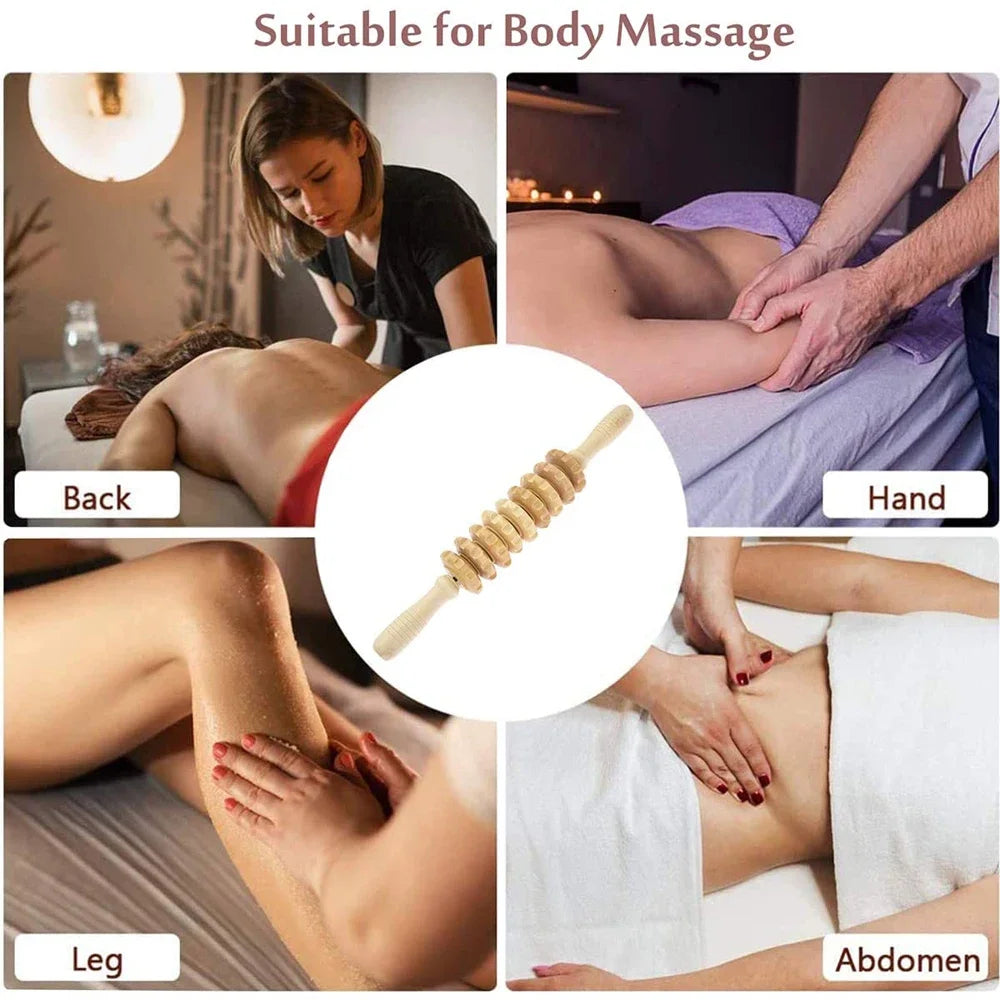 Curved Wooden Cellulite Roller – Body Shaping Massage Tool for Stomach & Lymphatic Drainage Therapy