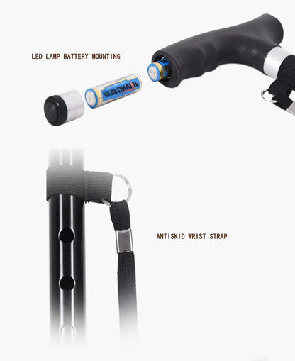 Non-Slip Retractable Walking Cane for Elderly – Aluminum Alloy Multifunctional Stick with LED Light for Seniors