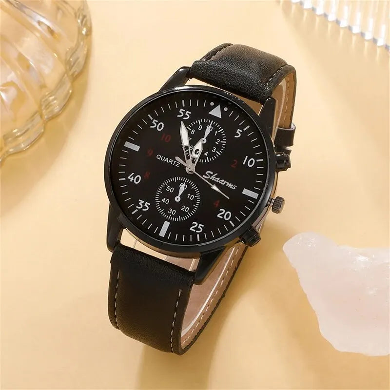 5PCS Fashion Men's Sports Watches Set - Luxury Business Quartz Wristwatches with Leather Bracelets, Casual Clock Collection