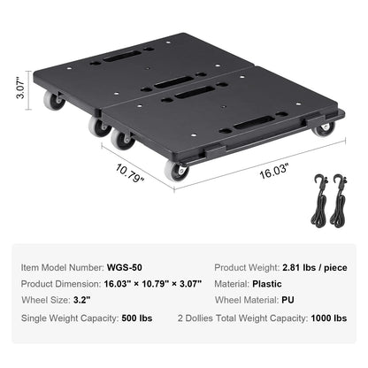 VEVOR 2-Pack Furniture Mover Trolley – 500lb Capacity Each, 4-Wheel Flat Dolly Cart for Industrial Machinery