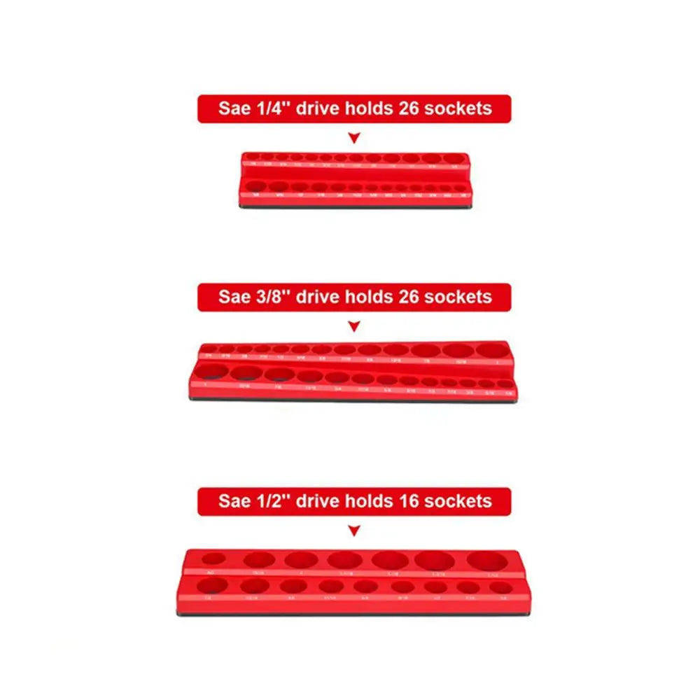 Magnetic Socket Holder Organizer - Metric & SAE Storage Rack for 1/4", 3/8" & 1/2" Drive Sockets