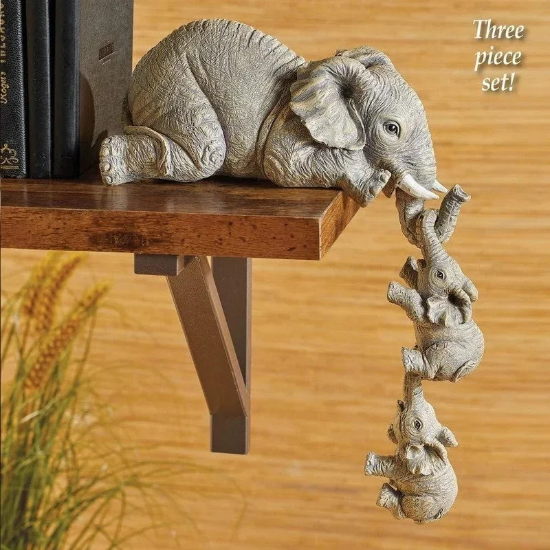 3-Pcs Cute Elephant Hug Baby Doll Set – Resin Handicraft Figurines for Home Decor & Gift