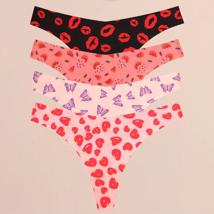 FINETOO 4Pcs Women’s Seamless Thong Underwear - Ultra Soft Leopard Print G-String Lingerie with Stretch Comfort Fit