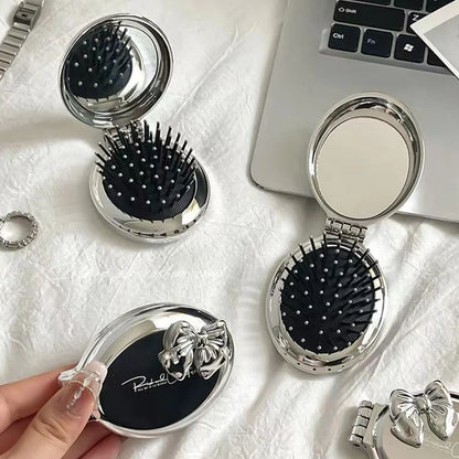 Folding Comb with Mirror - Portable Scalp Massage Hair Styling Brush for Women