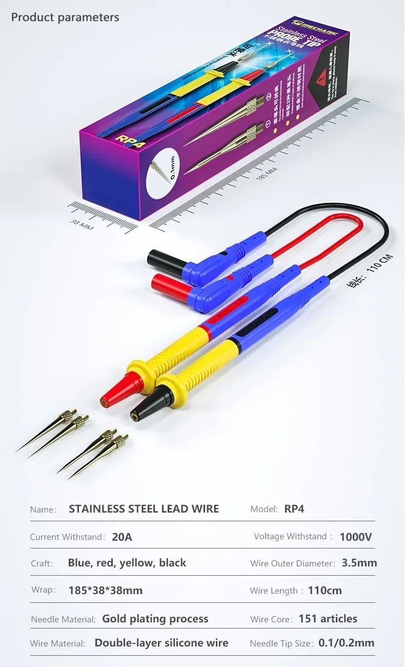 MECHANIC RP4 Ultra-Thin Multimeter Test Leads – Replaceable Pen Tip Cables for Digital & Analog Multimeters