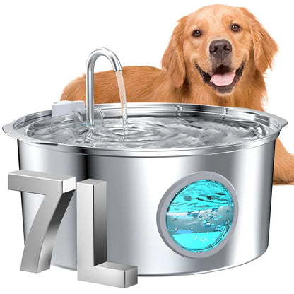 7L Stainless Steel Pet Water Fountain - Ultra-Quiet Large Capacity Water Bowl for Dogs, Cats & Multi-Pet Homes