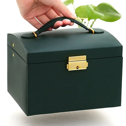 Multi-Functional Three-Layer Leather Jewelry Box – Drawer Style Organizer with Lock for Earrings