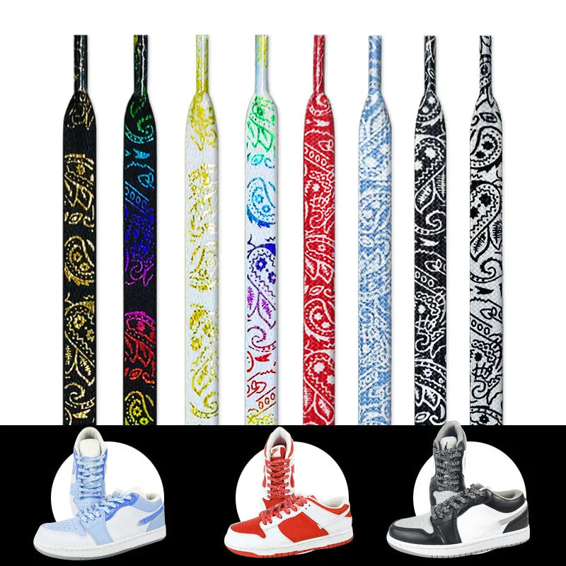 Gilding Flat Shoe Laces - Cashew Flower Hand-Painted Shoelaces for Sneakers, Basketball & Tennis Shoestrings