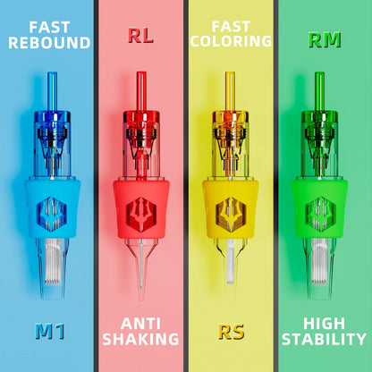 POSEIDON 20PCS Tattoo Cartridge Needles – RS, RL, RM, M1 Disposable Sterilized Tattoo Cartridges
