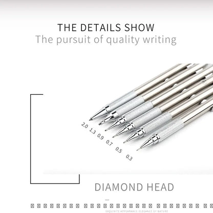 Full Metal Mechanical Pencil Set - 0.3  0.5  0.7  0.9  1.3  2.0 mm - Art Drawing & Painting Automatic Pencil with Leads - Office & School Supply