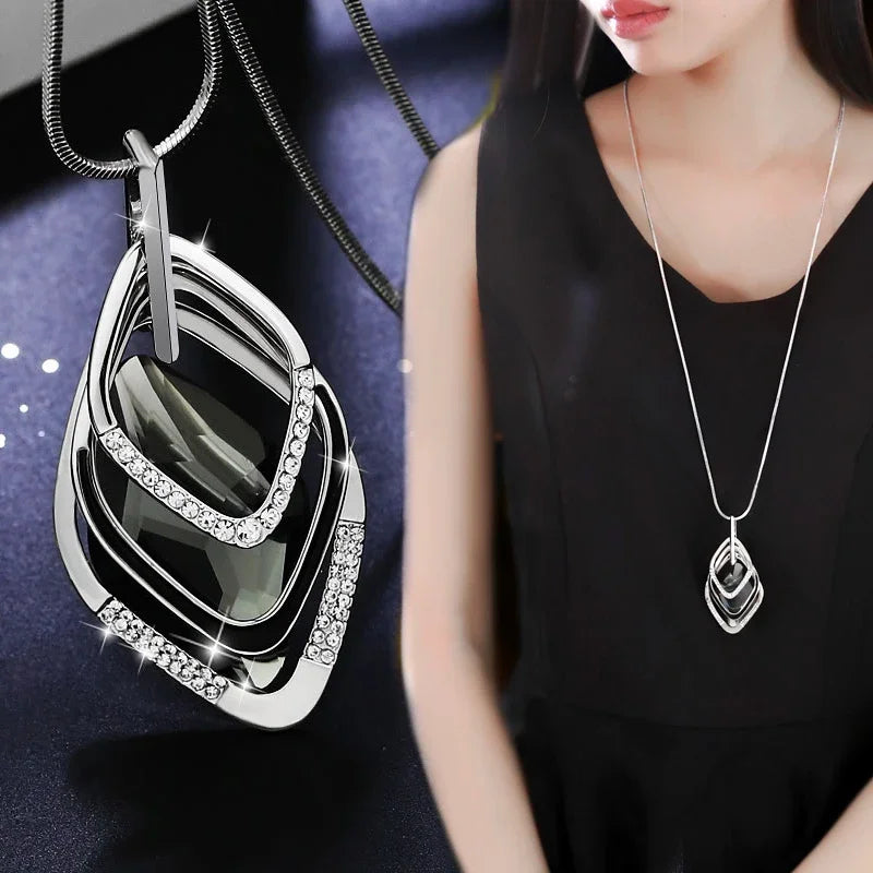 Opal Tulip Long Sweater Necklace – Elegant Floral Pendant Chain for Women Autumn Winter Fashion Accessories