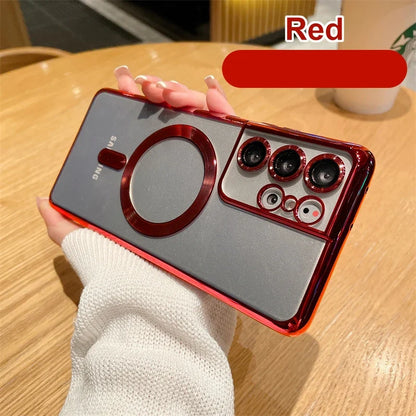 MagSafe Magnetic Plated Phone Case - 4K Glass Full Camera Protection Cover for Samsung Galaxy S24 Ultra S23 FE S22 Plus S21 Series