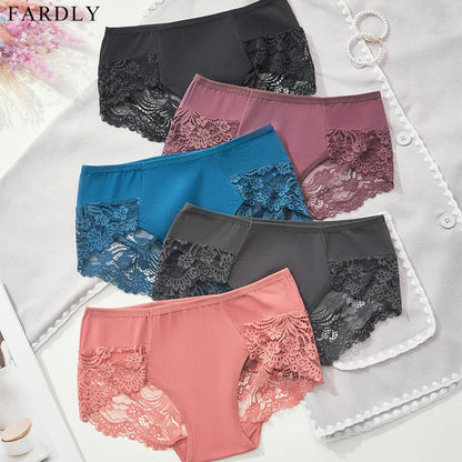 Women’s Lace Briefs 4-Piece Set - Soft Breathable Ruffle Trim Panties for Comfortable Daily Wear S-4XL