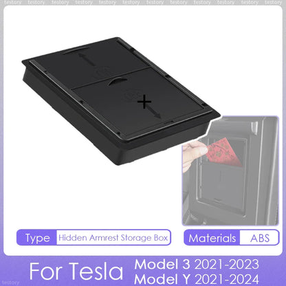 Tesla Model Y/3 Center Console Storage Box – Hidden Organizer Tray & Webcam Cover (2021–2024 Accessories)