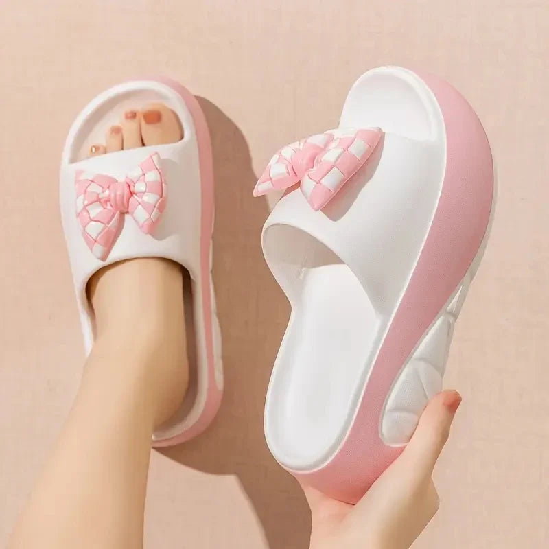 Women’s Bow Slippers – EVA Soft Sole Platform Sandals, Summer Casual Non-Slip Beach Footwear