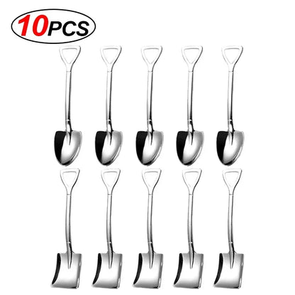 20/2x Stainless Steel Mini Shovel Spoons - Gold and Silver Coffee, Tea, Dessert, Ice Cream Scoops - Kitchen Tableware Set