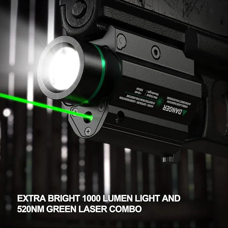 Feyachi Green/Red Laser Light Combo — 1000 Lumen LED Weapon Flashlight with Picatinny Rail Mount for Pistol & Rifle, Rechargeable
