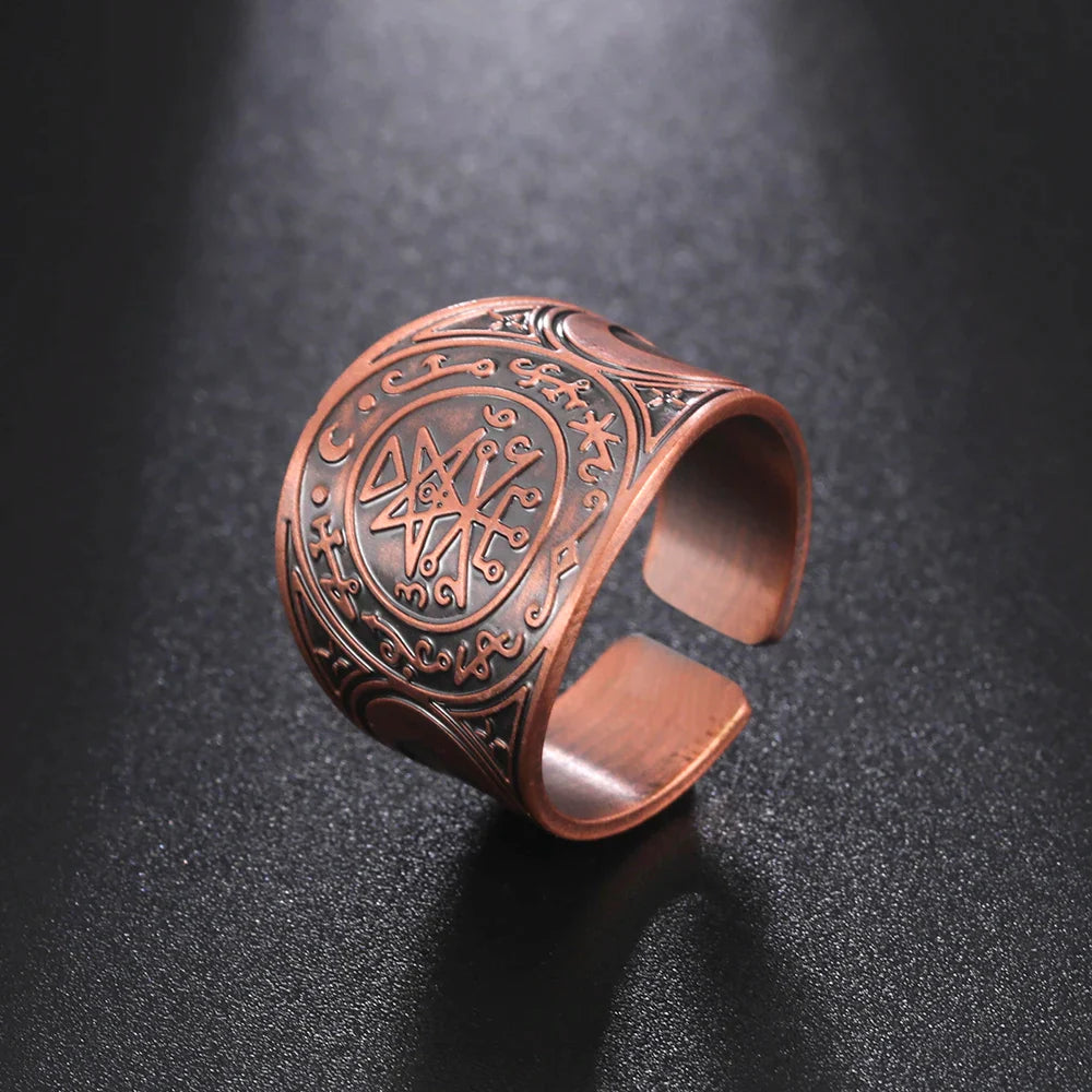 Dawapara 7 Archangels Protection Ring – Metatron Cube, Lilith Symbol, King Solomon Secrets Vintage Amulet Jewelry