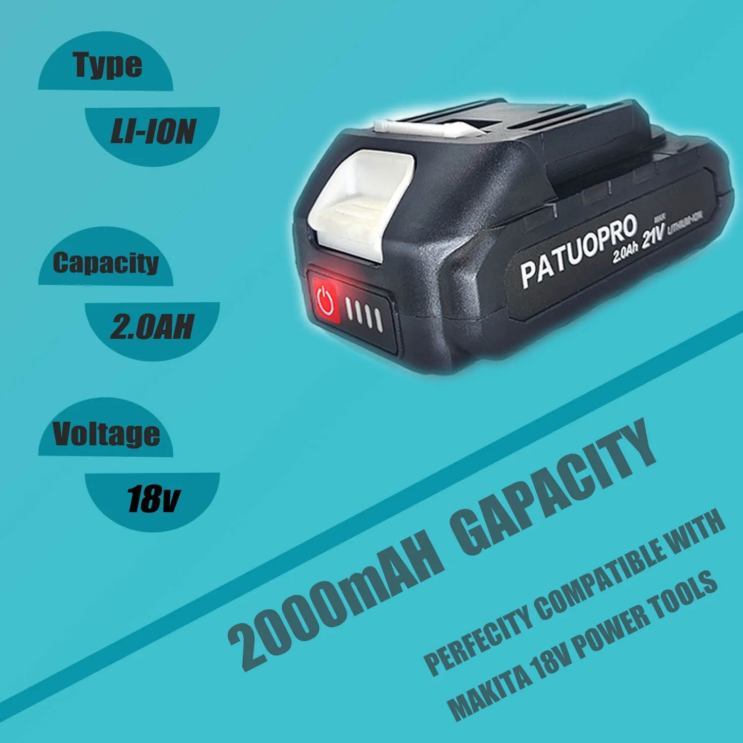 18V/21V Rechargeable Lithium Battery – 2.0Ah, 4.0Ah, 6.0Ah for Makita Cordless Wrench, Hammer Drill, Grinder & Tools