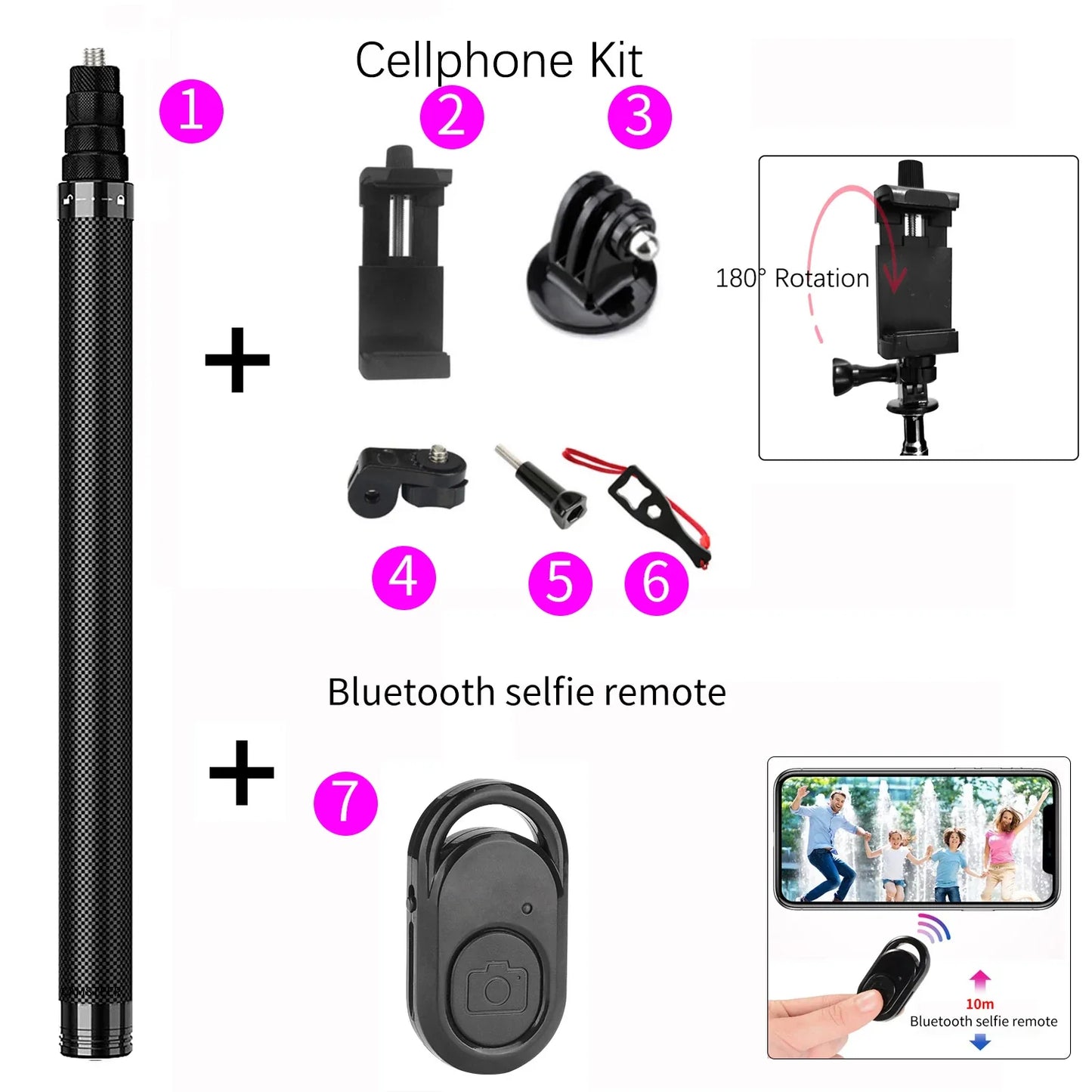 Carbon Fiber Invisible Selfie Stick 1.2m/3m – Bullet Time Rotating Tripod Handle for GoPro & Insta360 X4/X3/X2