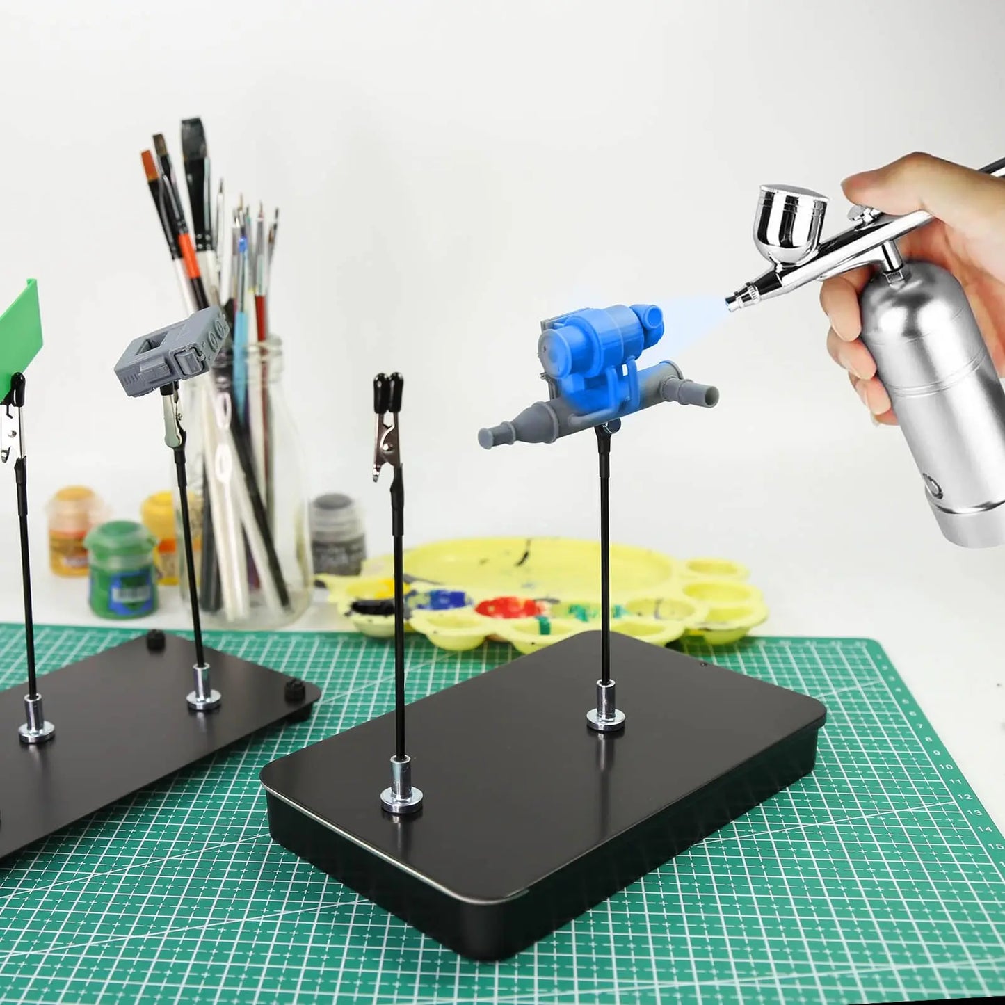 Rafford 12Pcs Model Painting Clip Set - Bendable Alligator Clips with Rubber Tips and Magnetic Base for Hobby Airbrush