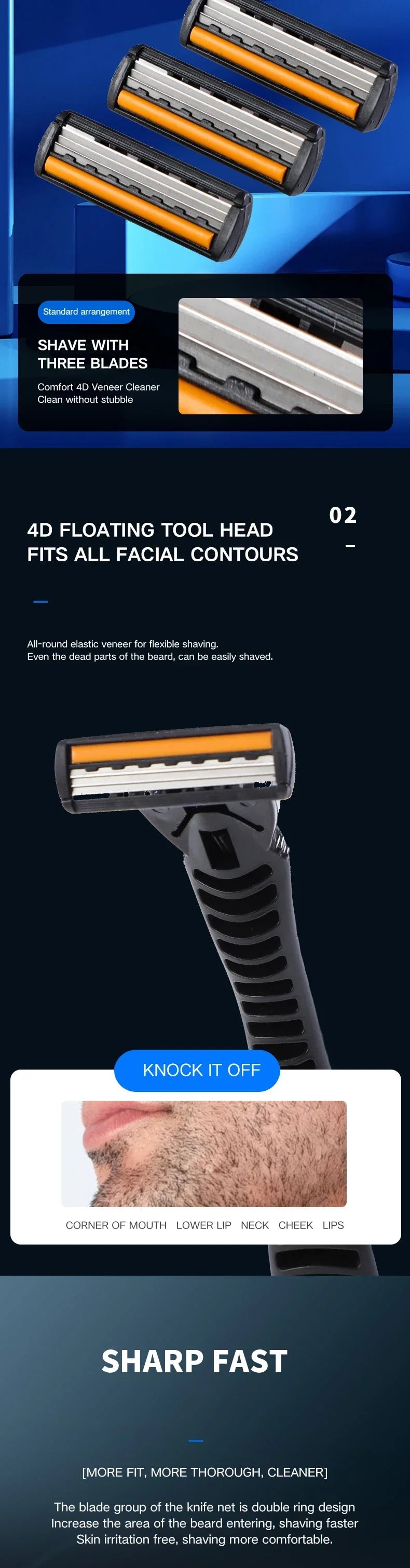 Men’s 3-Layer Reusable Safety Razor – Brand New Design with Imported Blades & Multi-Tool Replaceable Head