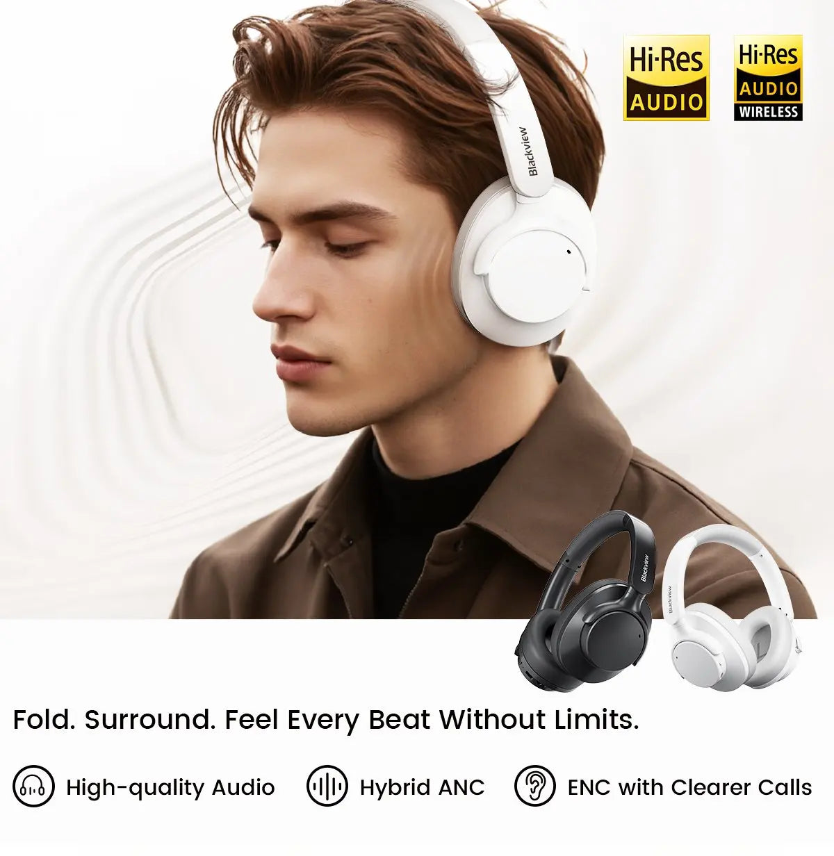 Blackview Fitbuds H1 Hybrid ANC Headphones – Bluetooth 5.4 Over-Ear Wireless Headset with Hi-Res Audio & Mic