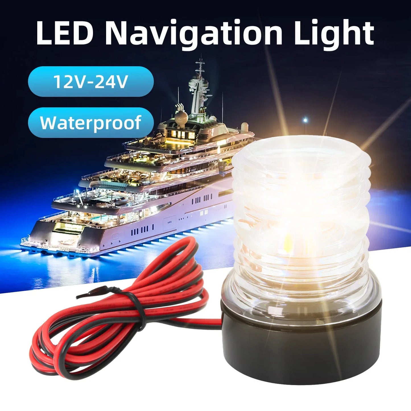 12V/24V LED Boat Navigation Light – 360° Fold Down Marine Signal Anchor Light for Yacht & Sailing