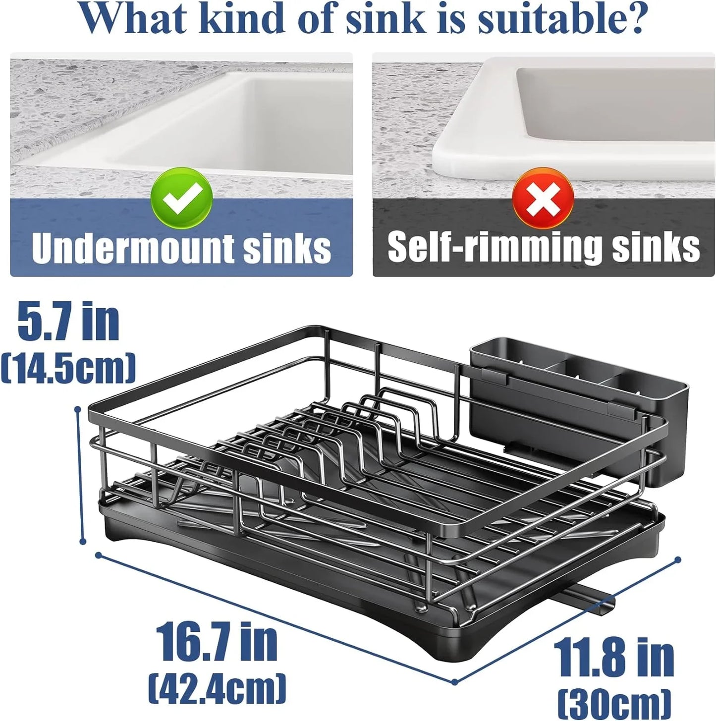 Large Kitchen Dish Drying Rack — Rustproof Dish Drainer with Drainboard & Utensil Holder for Sink