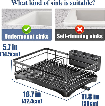 Large Kitchen Dish Drying Rack — Rustproof Dish Drainer with Drainboard & Utensil Holder for Sink