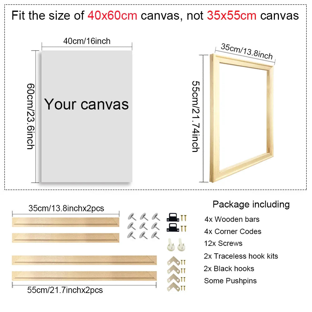 Wooden Canvas Frames – 30x40, 40x50, 50x70, 60x90cm for Photos, Oil Paintings & Diamond Painting Wall Art