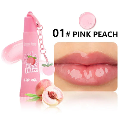 Women’s Fruit Flavor Lip Oil with Keychain – Moisturizing Nourishing Portable Lip Gloss Lip Glaze