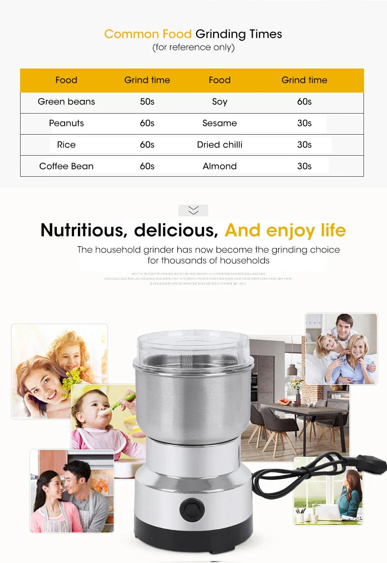 Mini Electric Grinder – 300ml Ultrafine Pulverizer for Baby Food, Coffee, Spices, Pepper, and Grains – 2/4 Blade Options