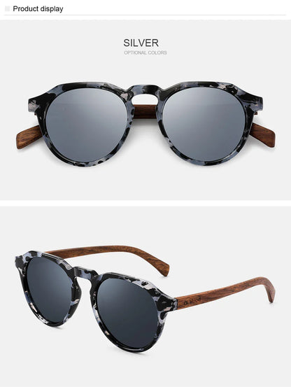 Oi Wood Round Sunglasses — Walnut Wood Frames with Red Lens & Tortoise Shell Design for Men & Women