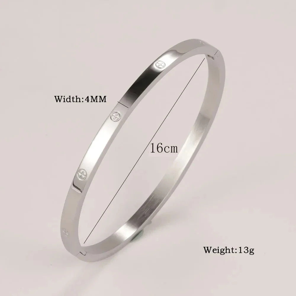 Stainless Steel Cuff Bracelet — Crystal Charm Bangle for Women, Fashion Jewelry
